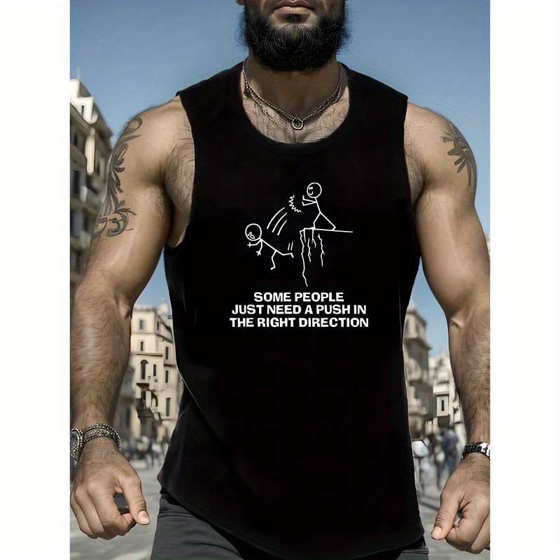 

Funny Print Summer Men's Quick Dry Moisture-wicking Breathable Tank Tops, Athletic Gym Bodybuilding Sports Sleeveless Shirts, For Running Training, Men's Clothing