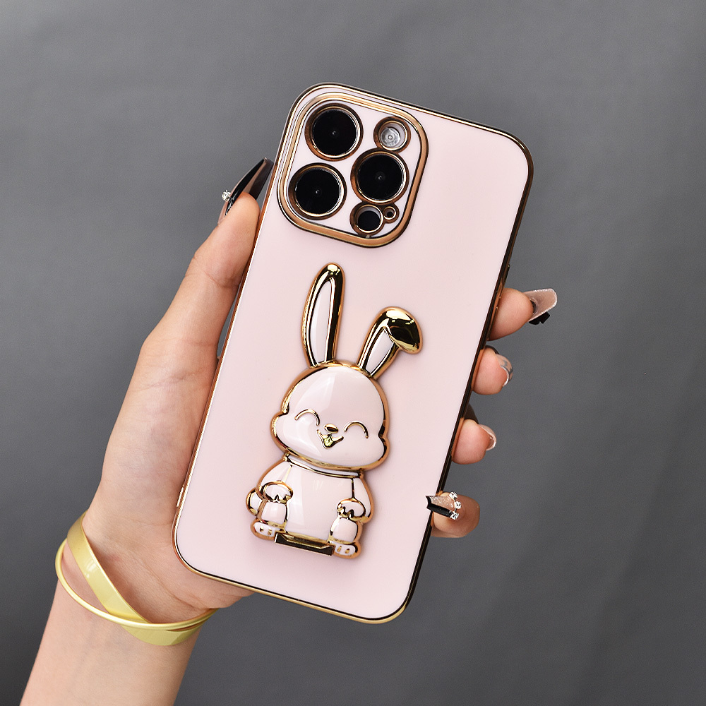 

Plating Phone Case Smiling Rabbit Phone Holder Phone Grip Hidden Stand Full-body Protection Shockproof Tpu Case For Men/women For Iphone 15/14/13/12/11/xs/xr/x/8/7/se2/se3/plus/pro Max