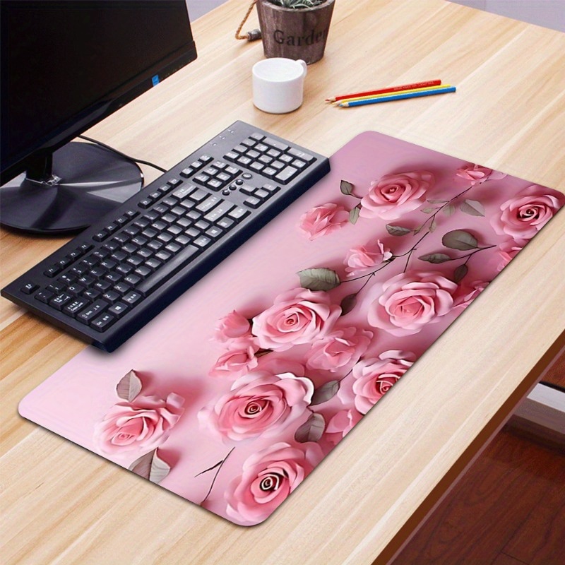 

Large Pink Floral Gaming Mouse Pad - Non-slip Base Desk Mat With Rose Design, 35.4x15.7 Inches - Ideal For Home Office & Gaming, Excellent Present