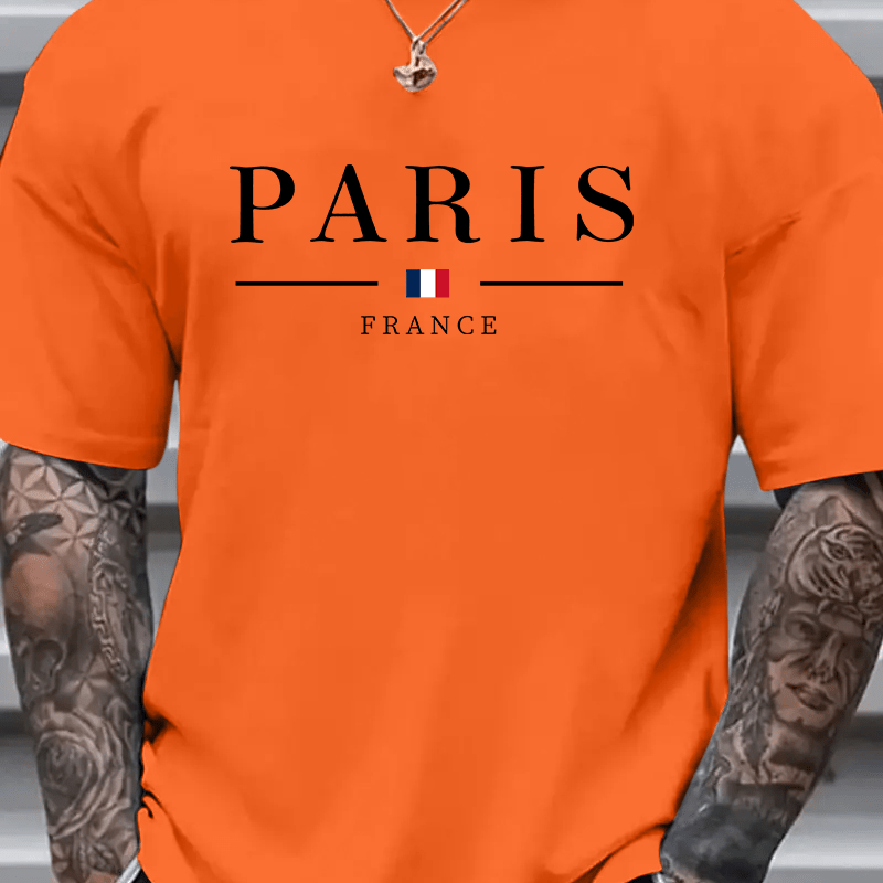 

Plus Size T-shirt For Men, Paris France Flag Short Sleeve Tees For Summer, Outdoor Sports