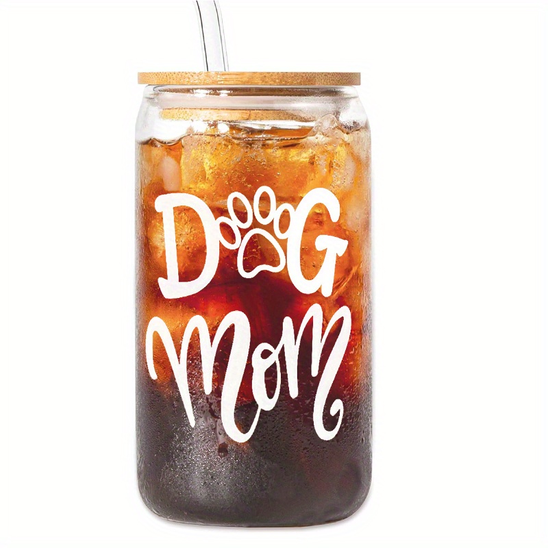 

Dog Mom 16oz Glass With Lid & Straw - Perfect Gift For Dog Lovers, Reusable Transparent Drinking Cup