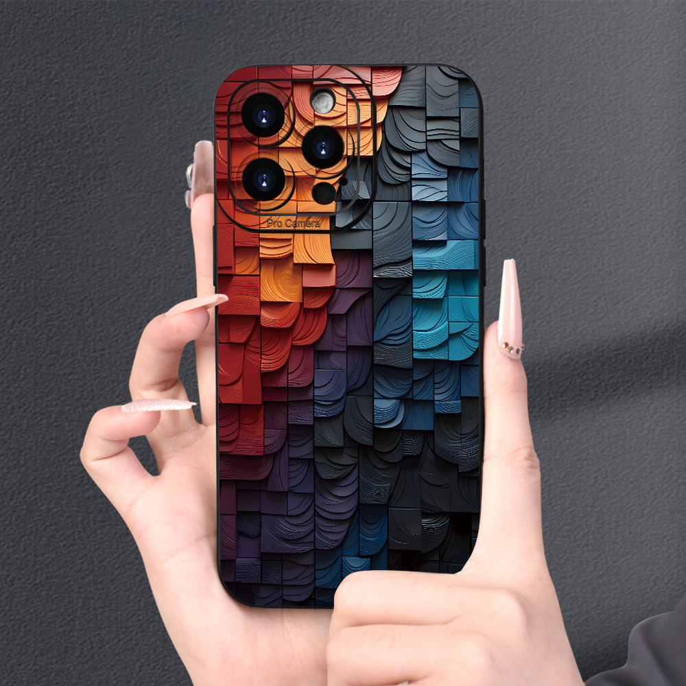 

3d Plane Painting Layered Colorful Building Blocks Angel Eyes Black Frosted Durable Anti-slip Fashion Painted Mobile Phone Case Suitable For Iphone 15/14/13/12/11 Plus Pro Max