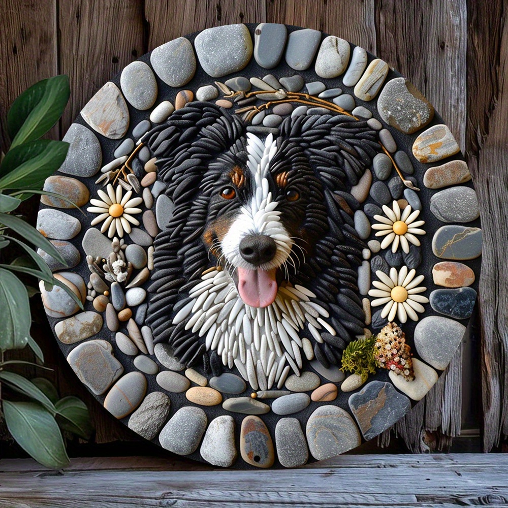 

gift-ready" Charming 8x8" Border Collie Metal Wreath Sign - Perfect For Spring & Mother's Day Decor, Aluminum