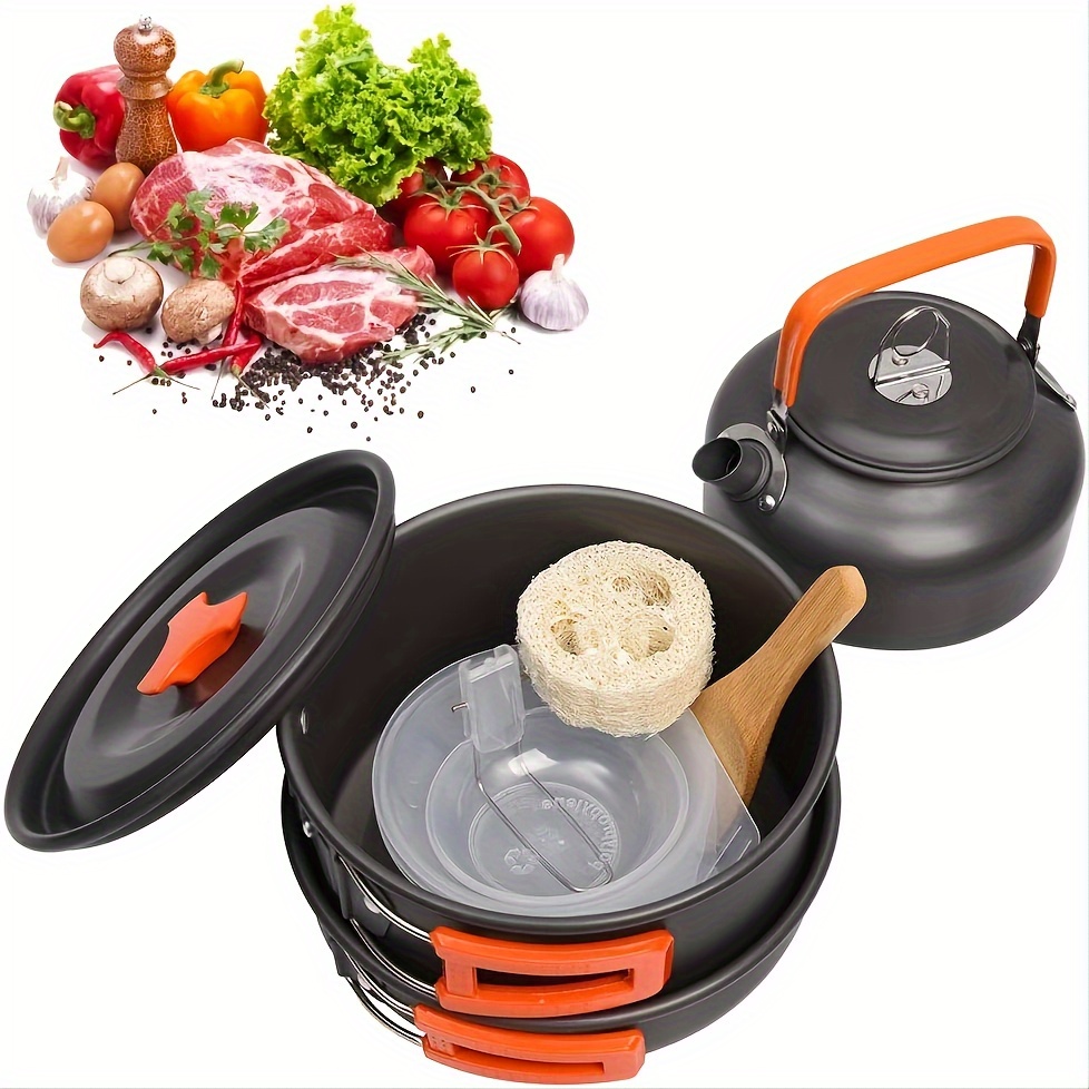 

1 Set, Non-stick Camping Cookware Set, Portable Kettle, Pots & Pans, Durable Metal Outdoor Cooking Kit, Ideal For Picnics And Camping, Easy Carry Handles
