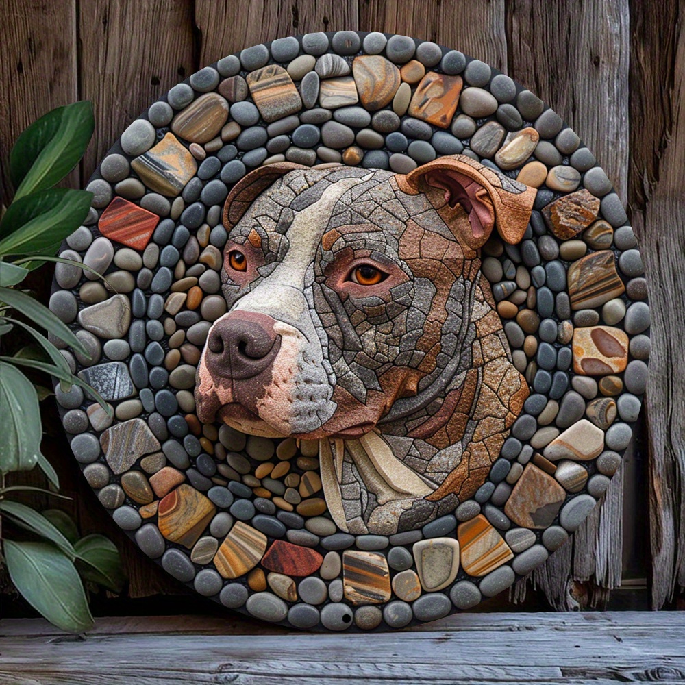 

Pitbull Terrier 8x8" Metal Wreath Sign - Spring & Thanksgiving Decor For Living Room, 2d Effects Dog Decor Pitbull Decor