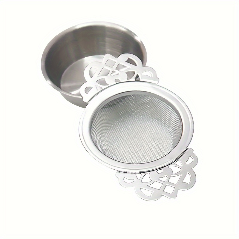 E-shop 2 Stück/1 Set Teesiebe mit Tropfschalen, Edelstahl-Losblatt-Teesieb, Tesieb Schale, Silbernes Losblatt-Tee-Sieb aus rostfreiem Metall für feines