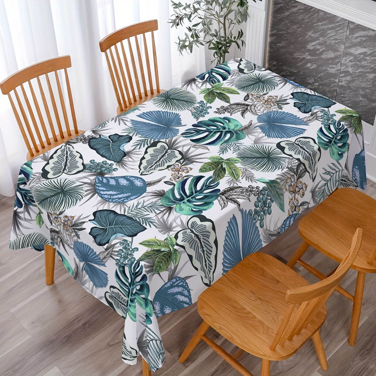 

1pc Tablecloth, Tropical Leaf Pattern Printed Table Cloth, Rectangular Simple Style Polyester Tablecloth, For Picnics Or Holiday Parties, Room Decoration, Table Decor, Home Supplies