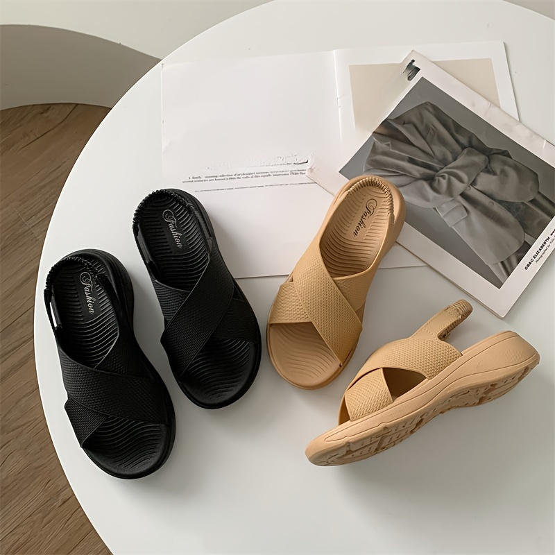 

Women's Solid Color Flat Sandals, Casual Open Toe Summer Shoes, Comfortable Elastic Band Sandals