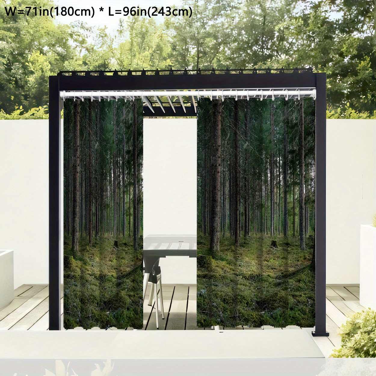 

1pc Outdoor Curtain, Waterproof Garden Patio Drape, Modern Nature Series, Forest Pattern, Fits Gazebo, Porch, Deck, Contemporary Style