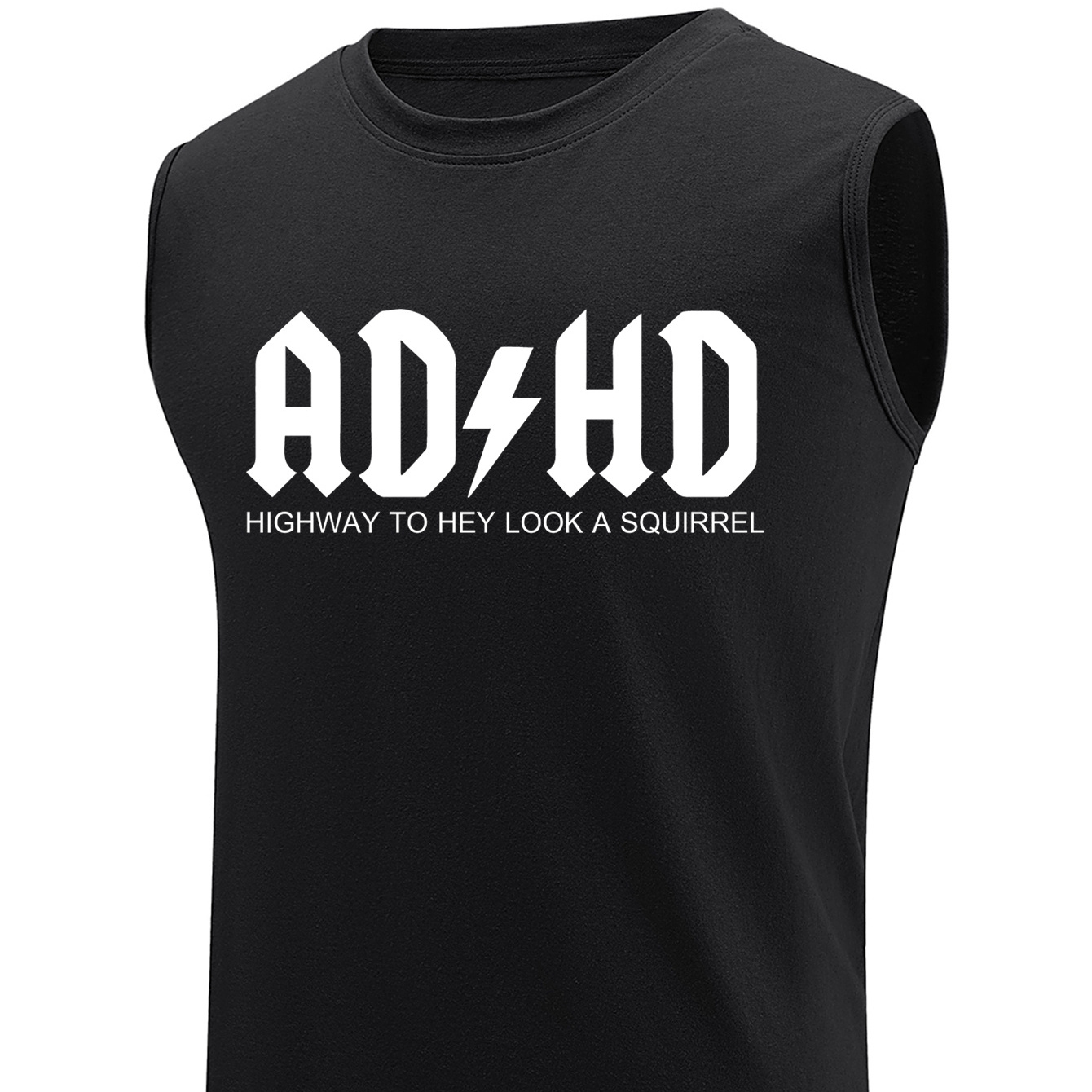 

Plus Size Men's "ad Hd" Graphic Print Tank Top For Fitness/sports, Breathable Sweat Absorbing Cotton Comfy Sleeveless Tees