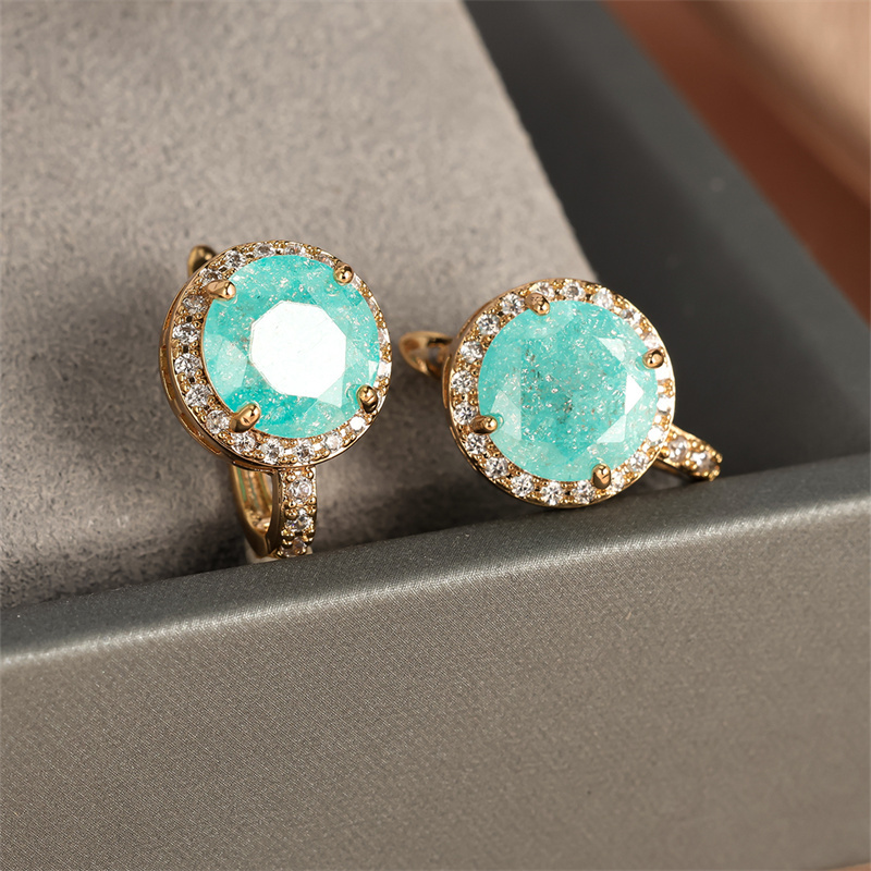 Image of 1 Pair Golden Color Round Cut Synthetic Synthetic Zircon​​ Drop Earrings Wedding Gifts