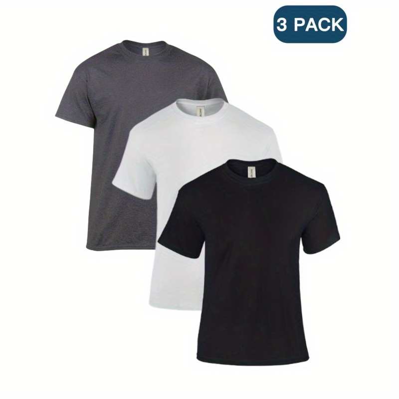 

3pcs Men's Solid Slightly Stretch Cotton Short Sleeve Round Neck Comfy T-shirt For Gym Fitness Training