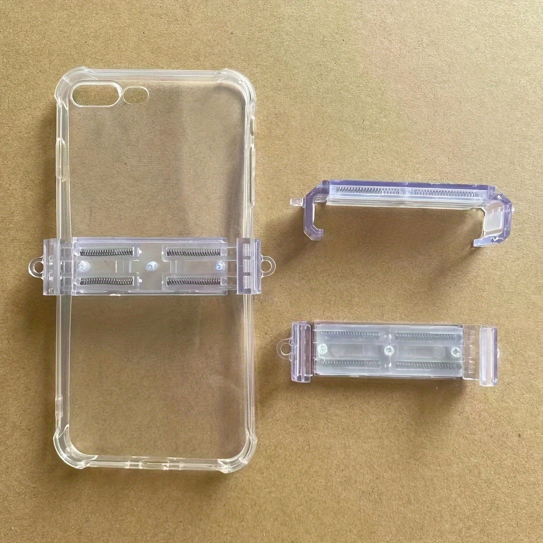 

2pcs Transparent Diy Adhesive Mobile Phone Back Clips With Purple Wrist Strap - Plastic, Easy To Apply For , Phone Strap