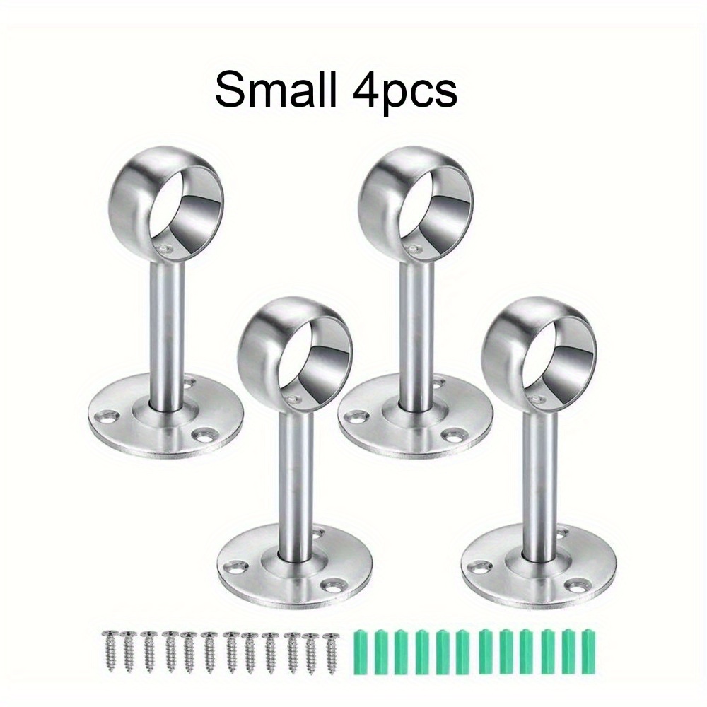 Image of 4pcs Ceiling Mount Curtain Rod Brackets, Stainless Steel Shower Curtain Rod Brackets, Closet Hanging Rod Flange Socket Closet Support High Pedestals, Gift For Halloween And Christmas