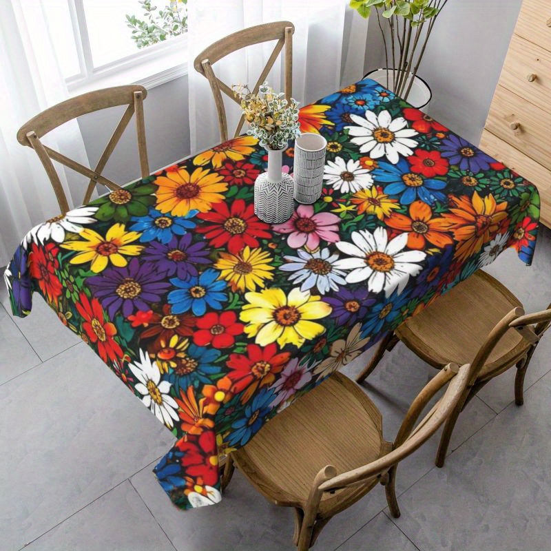 

Colorful Daisy Print Square Tablecloth - Waterproof, Oil-resistant & Stain-proof For Home, Restaurant, Parties - Perfect Gift Idea