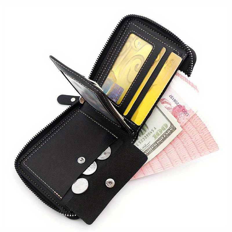 Casualowy portfel ze skóry PU, wielofunkcyjne etui na karty kredytowe z blokadą RFID, krótki portfel zapinany na zamek