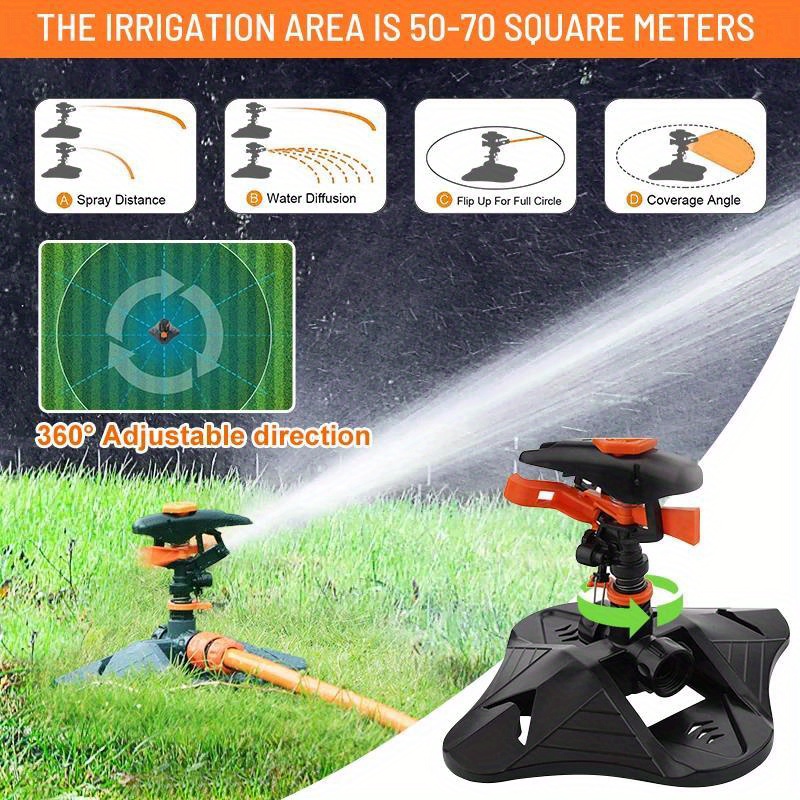 

1pc, Adjustable 360 Degree Rotating Lawn Sprinkler, Durable Plastic Garden Irrigation System, Wide Area Coverage Water Sprayer For Grass Upkeep, Easy-to-use Outdoor Lawn Care