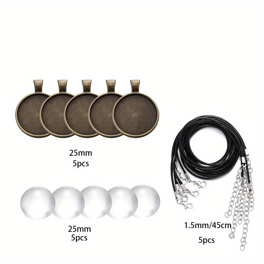 E-shop 1 Set/15 Stück pro Packung, einfache Halsketten-Anhänger-Blanko-Schalen mit Kordel, passend für 25 mm rundes Glas, für DIY-Halsketten-Schmuck