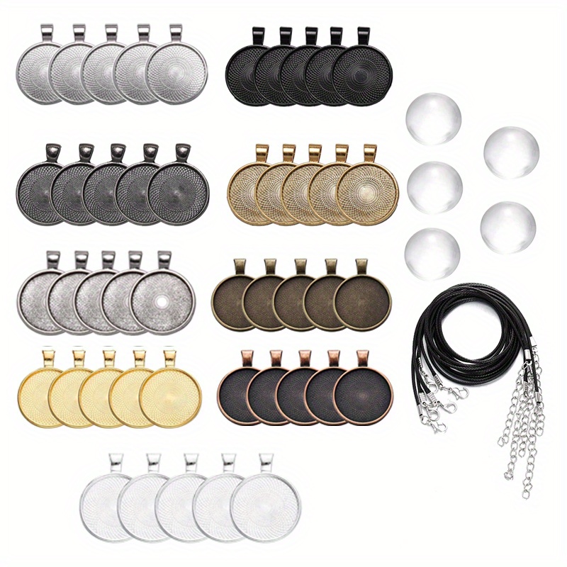 

15pcs/pack Blank Pendant Trays With Pu Leather Cord, 25mm Round Glass Cabochon Beads Settings, Diy Jewelry Making Supplies For Necklace Crafts