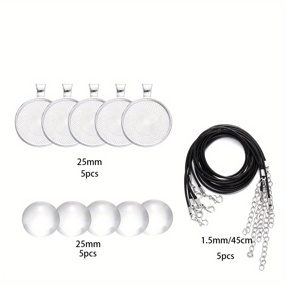 Image of 1 Set/15pcs Per Pack, Basic Necklace Pendant Blank Trays With Cord, Suitable For 25mm Round Glass, For Diy Necklace Jewelry And Handmade Accessory Making