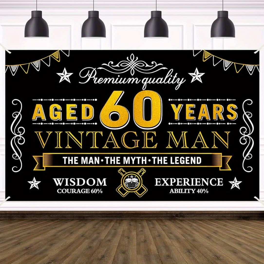 

1pc 5.9 X 3.6 Ft Happy 60th Birthday Banner Decorations For Men, Black Gold Vintage 60 Birthday Sign Party Supplies, Sixty Year Old Birthday Party Background Poster