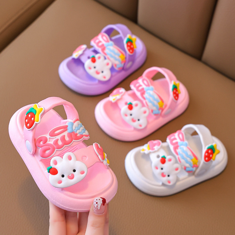 

Trendy Cute Cartoon Open Toe Sandals For Girls, Breathable Lightweight Sandals For Indoor Outdoor Beach