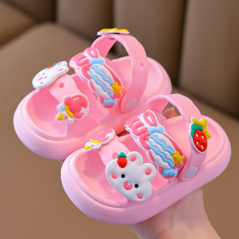 Girls' Pink Cartoon Sandals - Breathable, Non-Slip Beach & Water Shoes with Rotating Buckle Closure for Youngsters and Youngsters, Sports, Wading Shoes