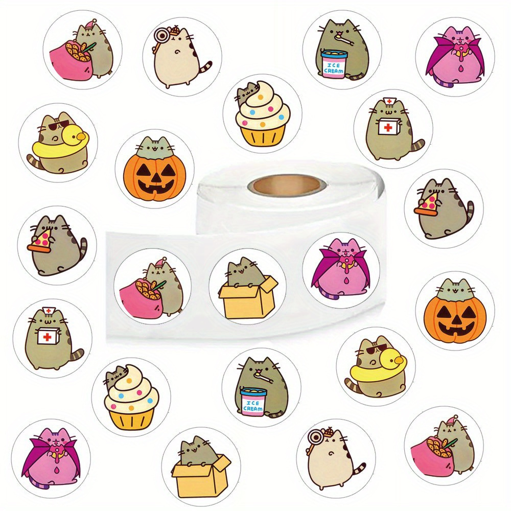 

500pcs/roll Pusheen Cat Meme Cute Funny Stickers Pack, Cartoon Aesthetic Sticker Adults Water Bottle Skateboard Luggage Laptop Computer Phone Party Gift