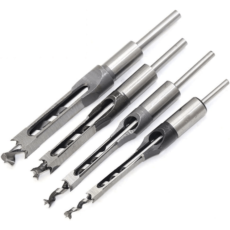 

High Speed Steel Square Hole Drill Bit Set - 4pcs Mortising Chisel Woodworking Tool Kit With Precision 1/4, 1/2, 5/16, 3/8 Inch Sizes - Durable Hss Cutter