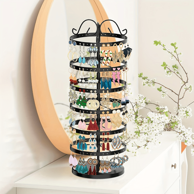 

1pc 6-tier Rotatable Metal Earring Organizer, 264-holes Adjustable Jewelry Display Stand, Elegant Storage Solution For Women, 16cm/6.3inch Diameter Home Decors