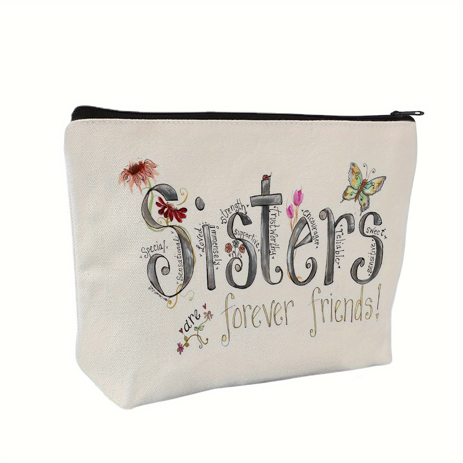 

1pc Sisters Are Forever Friends Makeup Bag - Unisex Cosmetic & Travel Bag - Chic, Secure Zip, Paraben-free Organizer