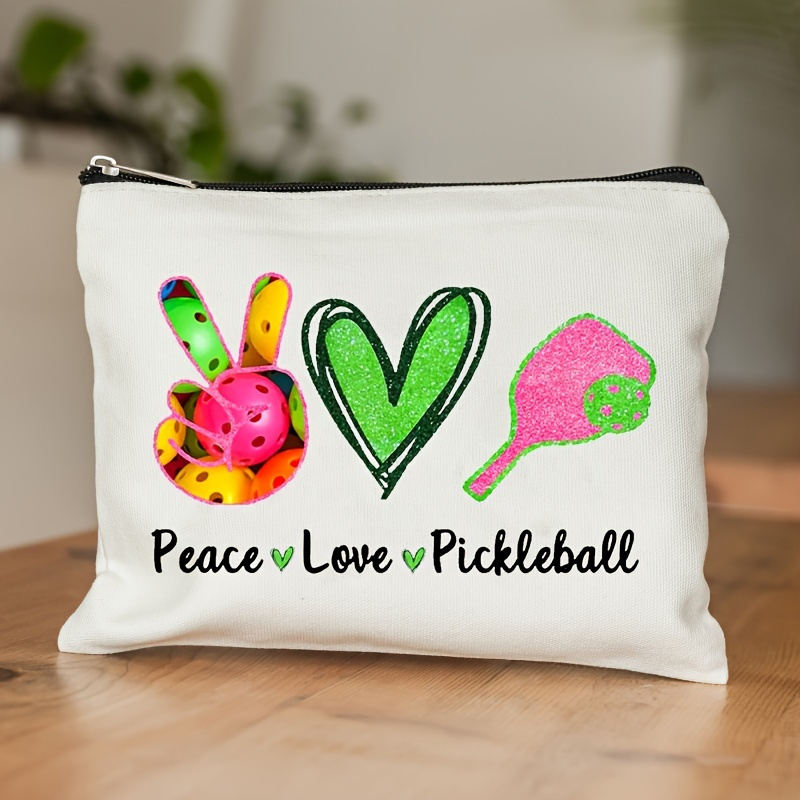 

1pc Pickleball Pattern Cosmetic Bag, Portable Zipper Storage Bag, Clutch Travel Makeup Organizer Bag, Pickleball Player Gift