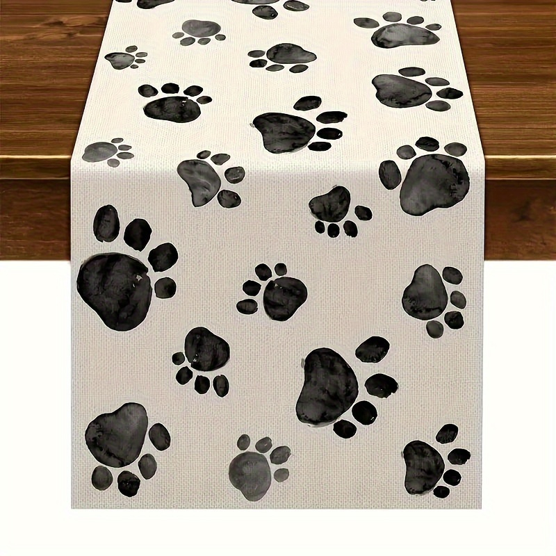 

Jit Black And White Dog Paw Printed Polyester Table Runner - Woven Rectangle Cover For Dining Table, Farmhouse Restaurant Home Decor, Puppy Birthday Party Decoration