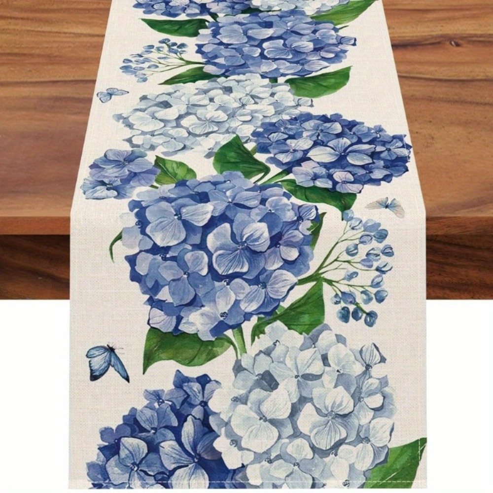 

1pc, Chemin de Table, Chemin de Table Saisonier Printanier à Motif de Hortensias , Décoration de Table de Cuisine de Style pour Intérieur, Décoration de Fête