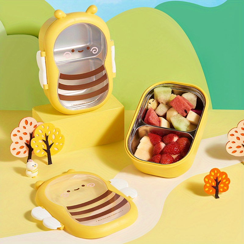 

1pc Cute Cartoon Bee-themed Stainless Steel Insulated Lunch Box With Divider, Manual, Hand Wash, Food Grade Bento For Office Workers