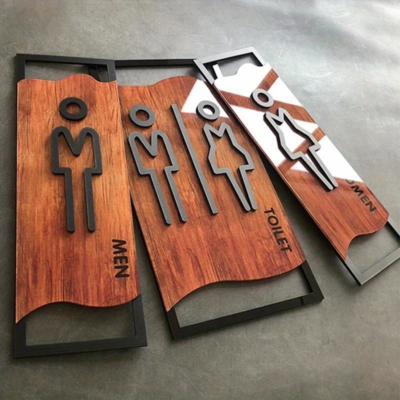 

Door-mounted Men/women Bathroom Sign Set - Imitation Wood Design Plastic Restroom Door Indicators For Home And Business