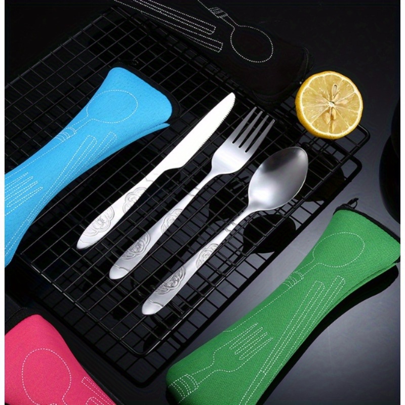 

3pcs/set Portable Tableware Storage Bag, Zipper Type, Stainless Steel Spoon Chopsticks Bag, For Teenagers And Workers At School, Canteen, Back School, For Camping And Picnic, Home Kitchen Supplies