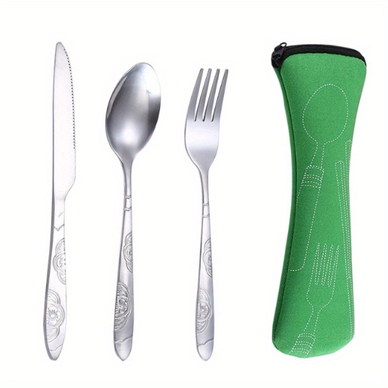 Image of 3pcs/set Portable Tableware Storage Bag, Zipper Type, Stainless Steel Spoon Chopsticks Bag, For And Workers At School, Canteen, Back School, For Camping And Picnic, Home Kitchen Supplies