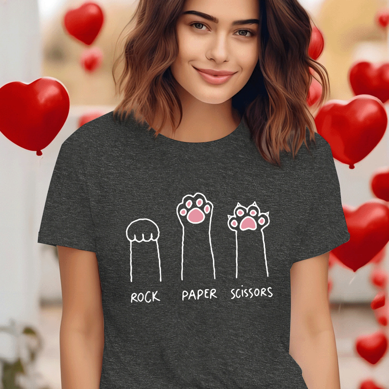 

Paw Print Crew Neck T-shirt, Short Sleeve Casual Top For Summer & Spring, Women's Clothing