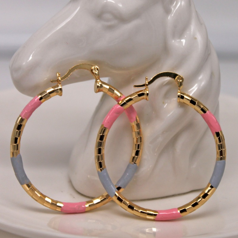 

Vintage Large Hoop Earrings - Plated Copper Jewelry For Women - Elegant Golden Pink Color - Personality Statement Piece