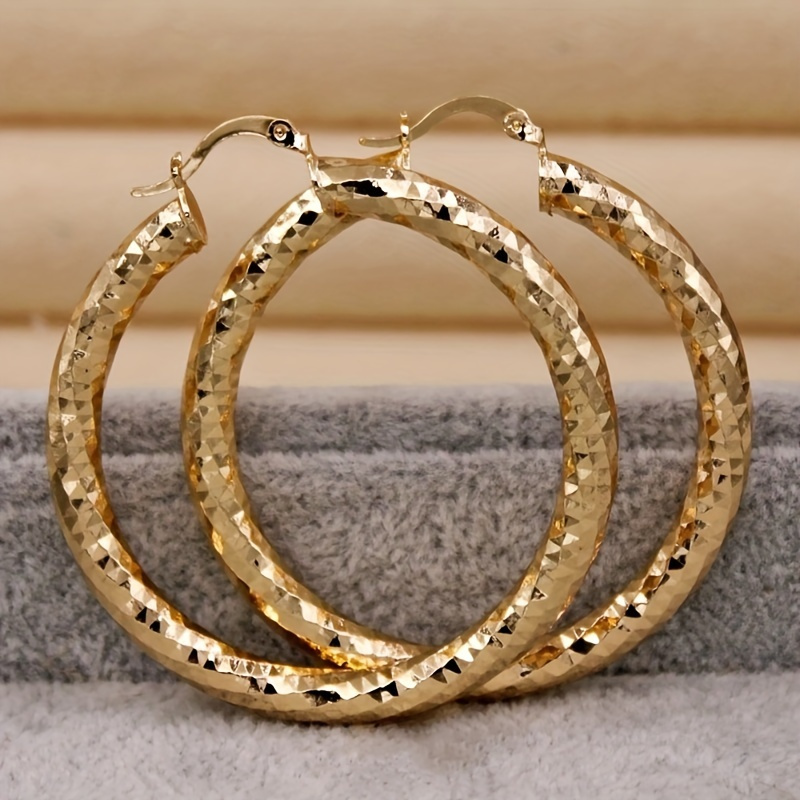 TEMU Bohemian Style 14k Golden Plated Hoop Earrings For Women - Copper Jewelry, Ideal For And Christmas Gifts