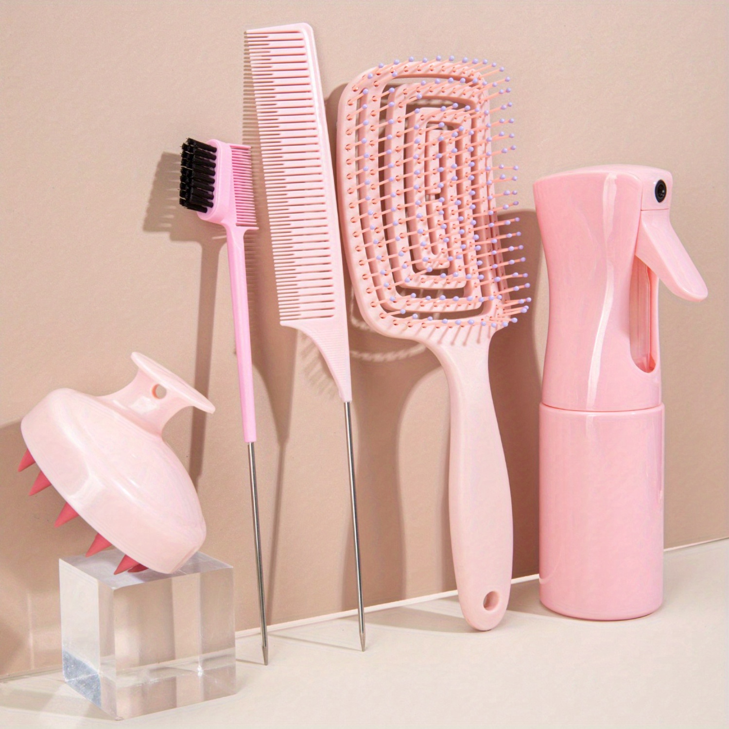 Image of 5pcs Set: Eyebrow Brush, Hairline Comb, Broken Hair Comb, Rib Comb, Beauty Comb, Massage Comb, Household Air Cushion Comb, Shampoo Brush