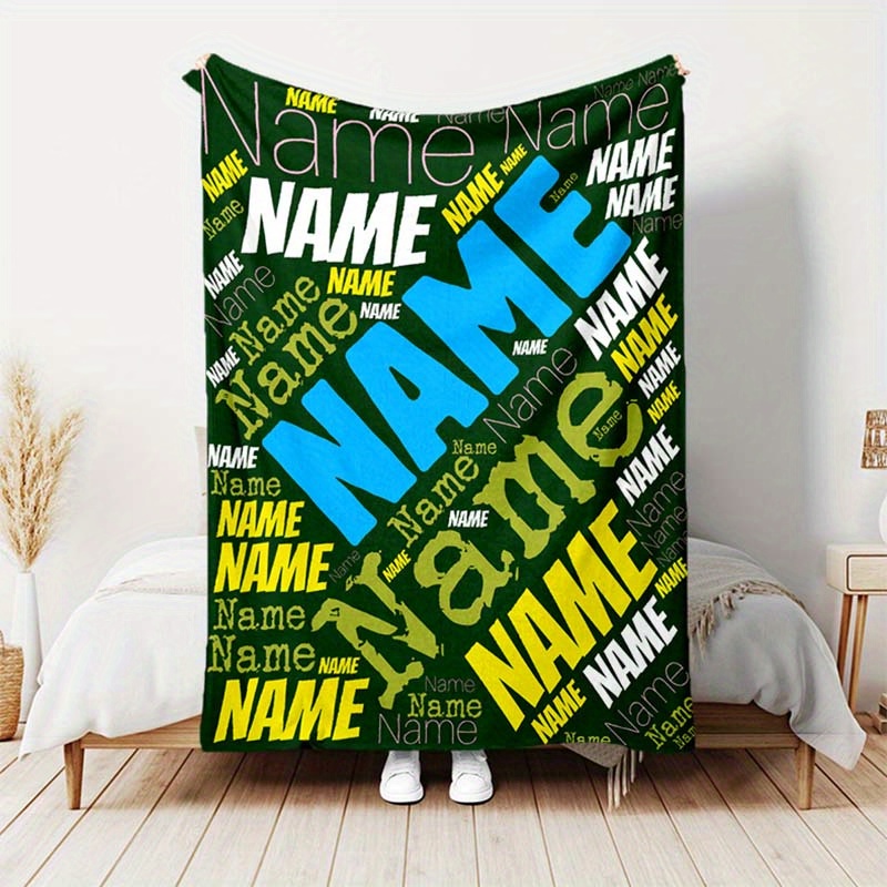 

1pc Custom Blanket, Customized Name Or Text Personalized Outdoor Travel Leisure Blanket, Comfortable Blanket For Anniversary Gift