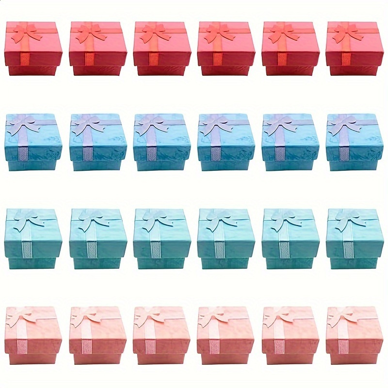 

24pcs Assorted Colors Jewelry Gift Boxes Set With Ribbon, 4*4cm/1.57*1.57" Elegant Paper Boxes For Necklace, Earrings, Rings, Bracelets, Wedding Favor, Gifts Packaging Supplies