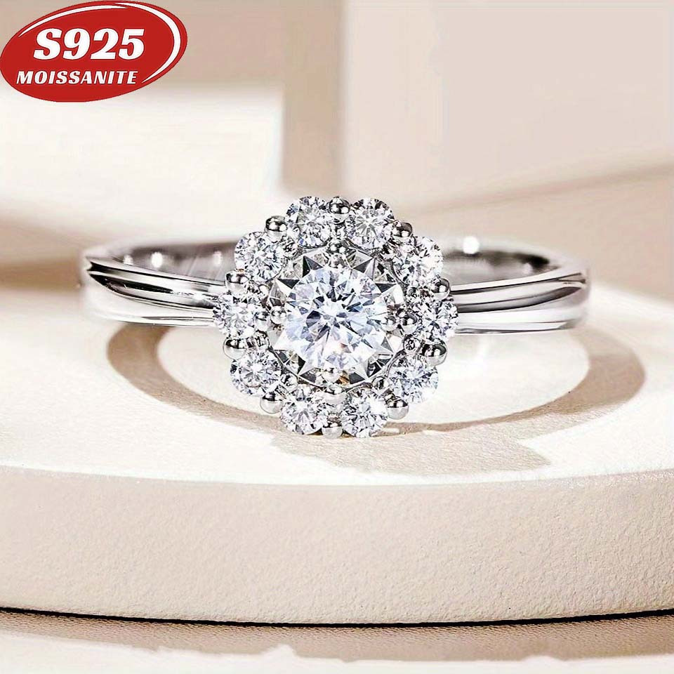 

925 Sterling Silver 1 Carat Moissanite Thin Band Ring Elegant Finger Ring Jewelry Decoration Gifts For Women