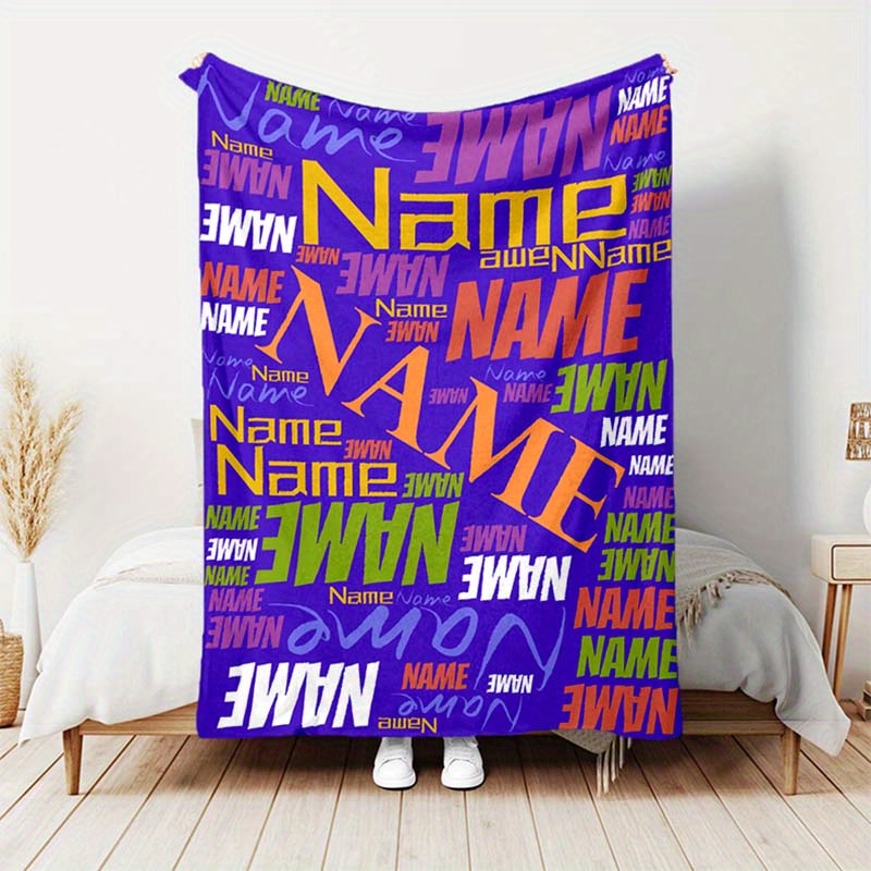 

1pc Throw Blanket, Personalized Custom Your Name Or Text Gift Blanket, Outdoor Travel Leisure Blanket, Camping Blanket For All Seasons