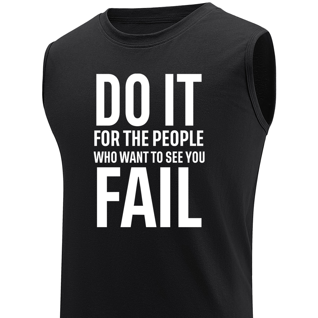 

Plus Size Men's "do It, Fail" Graphic Print Tank Top For Fitness/sports, Breathable Sweat Absorbing Cotton Comfy Sleeveless Tees