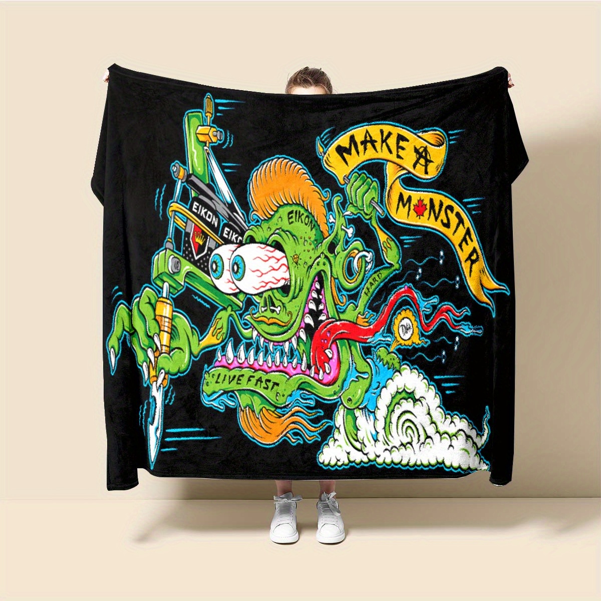 

Chic Green Mouse Cartoon Art Print Blanket - Soft Polyester, Perfect For All Seasons & Office Chair Comfort