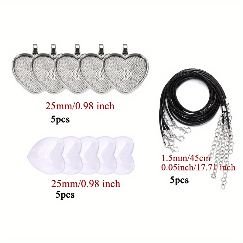 Image of 15pcs Heart-shaped Pendant Trays With Glass Cabochons, Alloy Making Kit, , Double-sided Rotatable, No Power Required - For Handcrafted Rhinestone Gifts