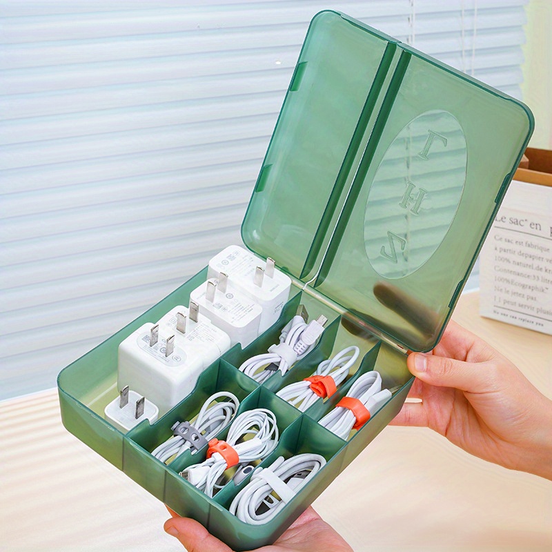 

Large Capacity Cable Organizer Box With Dual Compartments - Dustproof, Ideal For Phone & Accessories Storage